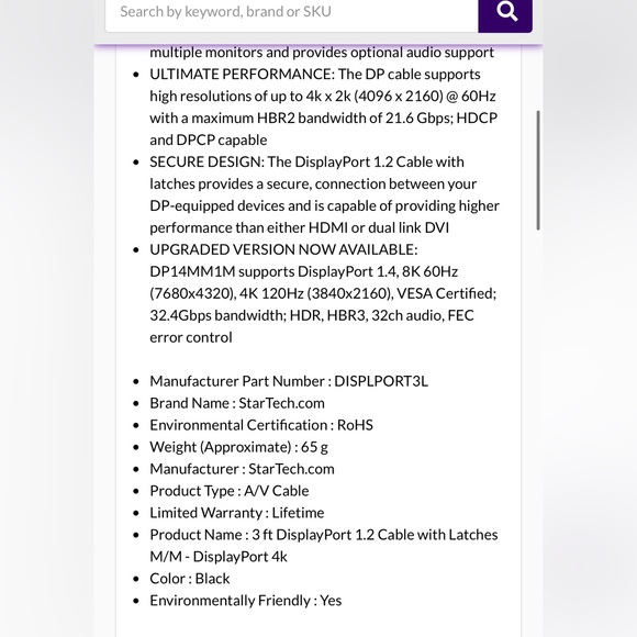 StarTech.com 3 ft DisplayPort 1.2 Cable with Latches M/M - Picture 6 of 6